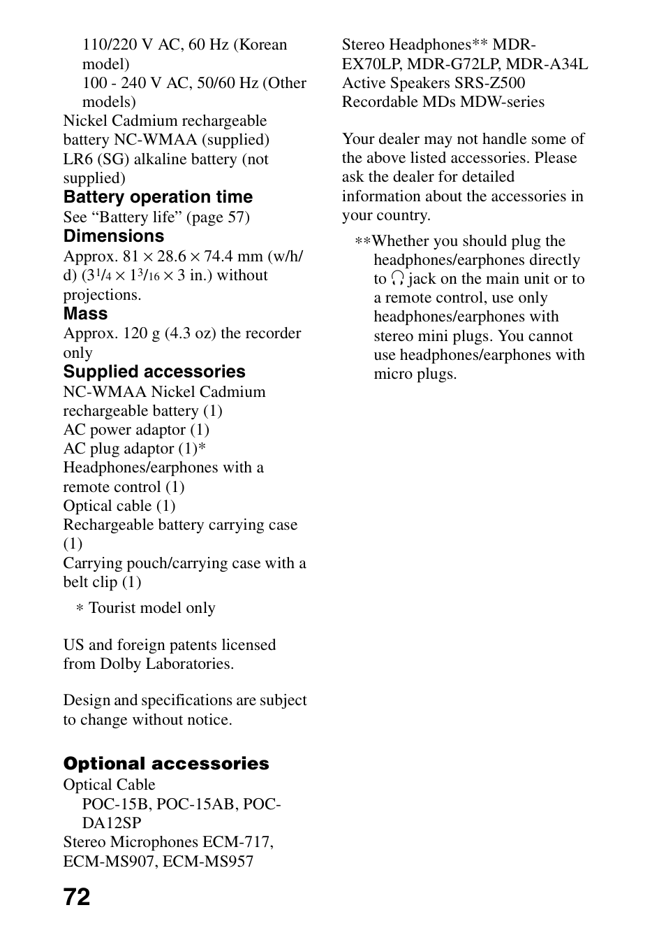 Sony MD Walkman MZ-G755 User Manual | Page 72 / 76