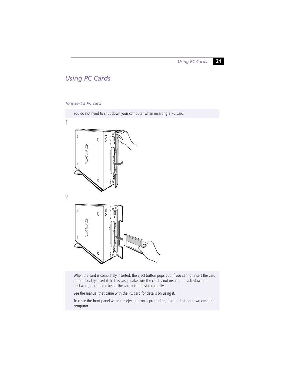 Using pc cards | Sony VAIO PCV-L630 User Manual | Page 25 / 48