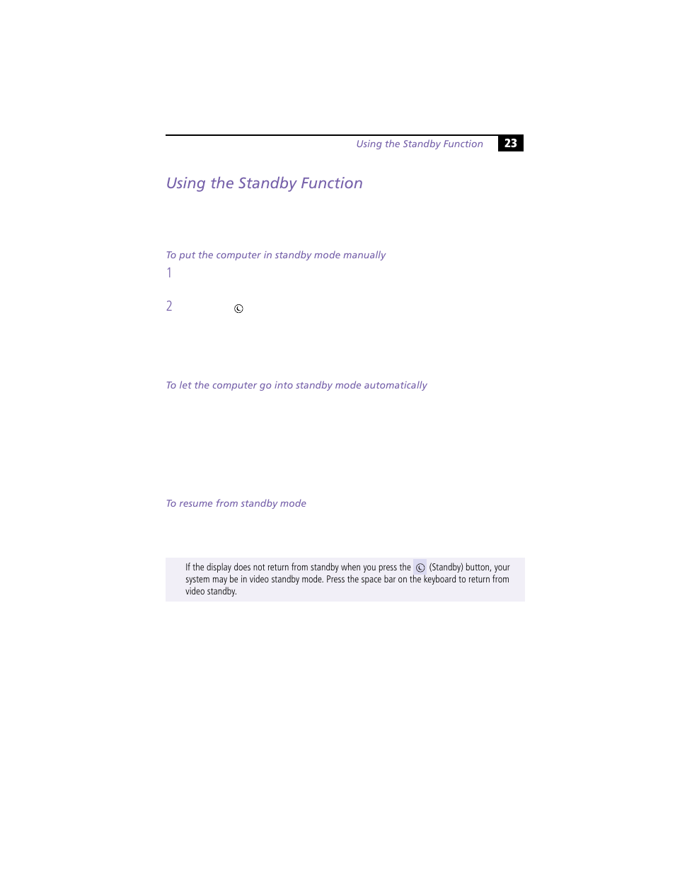 Using the standby function | Sony VAIO PCV-L630 User Manual | Page 27 / 48