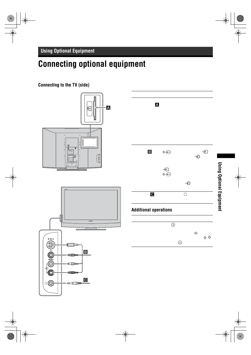 Connecting optional equipment, Using optional equipment | Sony BRAVIA KDL-26P25 User Manual | Page 23 / 83