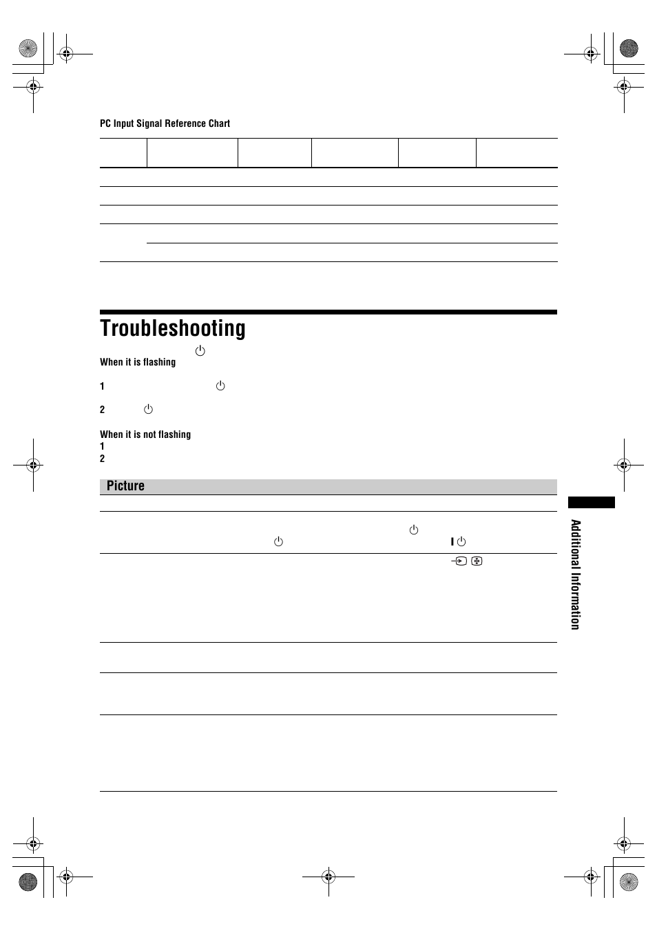 Troubleshooting, Picture | Sony BRAVIA KDL-26P25 User Manual | Page 27 / 83