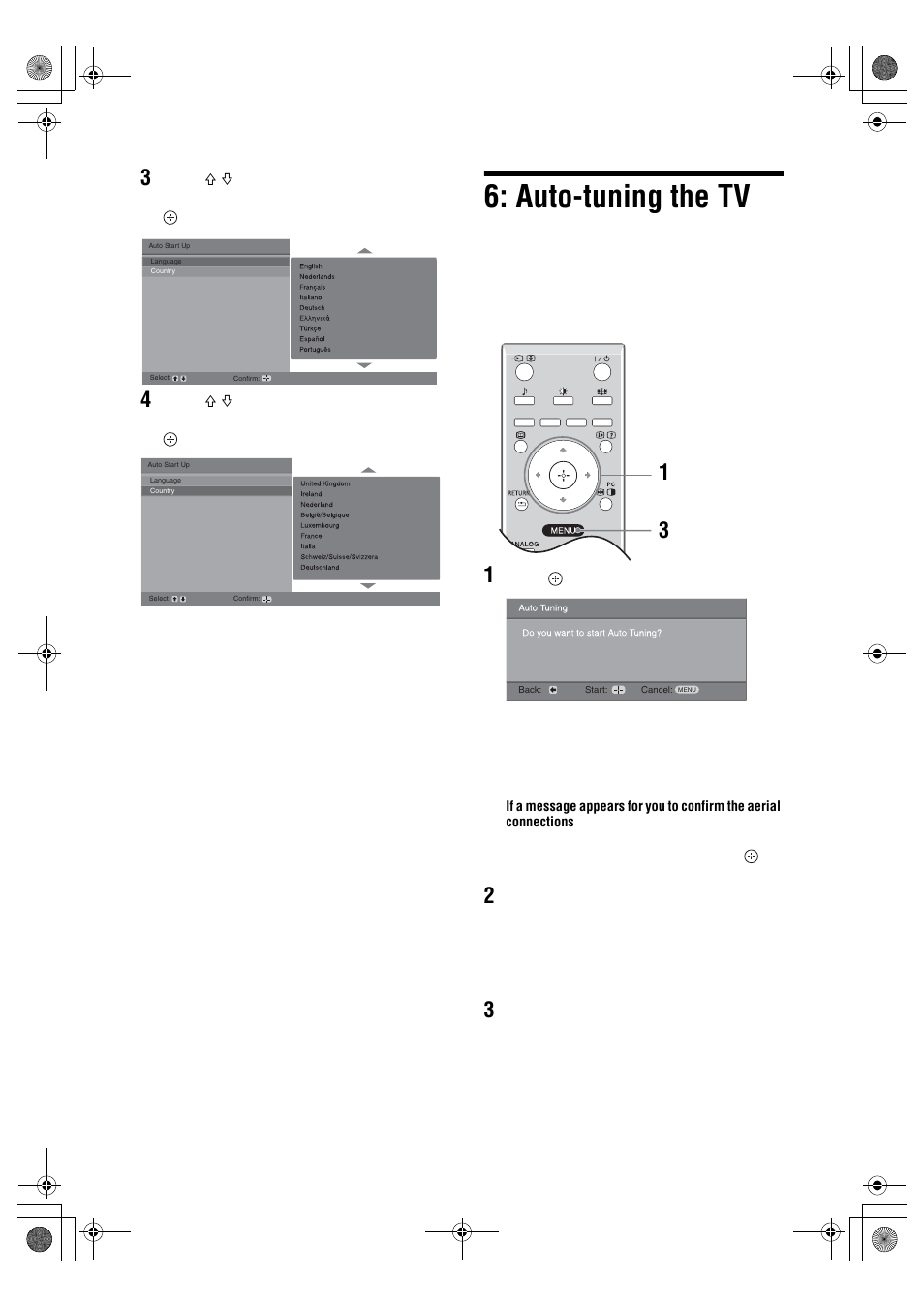 Auto-tuning the tv | Sony BRAVIA KDL-26P25 User Manual | Page 6 / 83