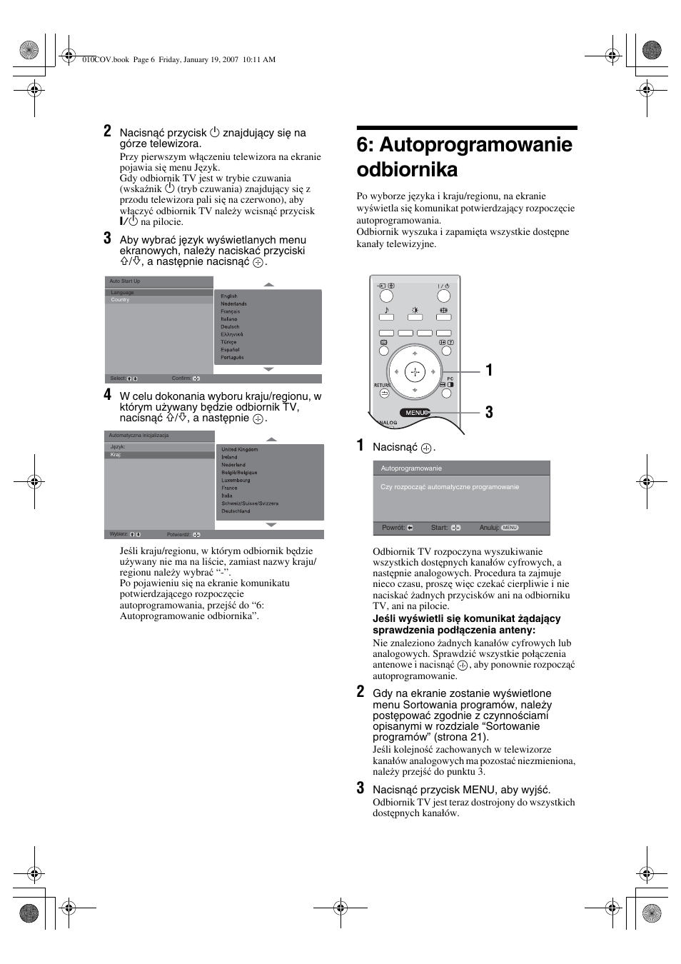 Autoprogramowanie odbiornika | Sony BRAVIA KDL-26P25 User Manual | Page 60 / 83