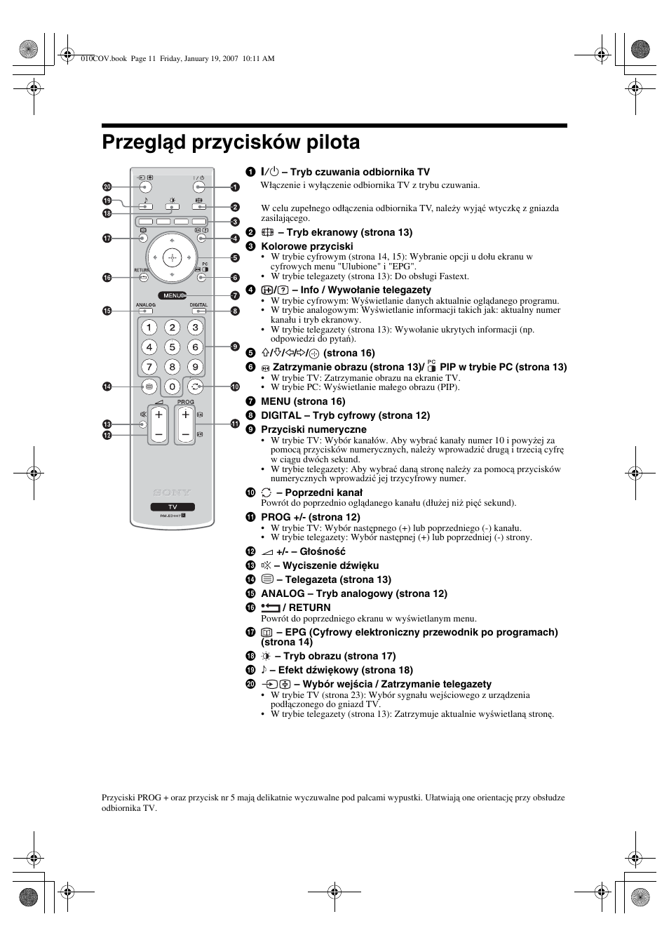 Przegląd przycisków pilota | Sony BRAVIA KDL-26P25 User Manual | Page 65 / 83