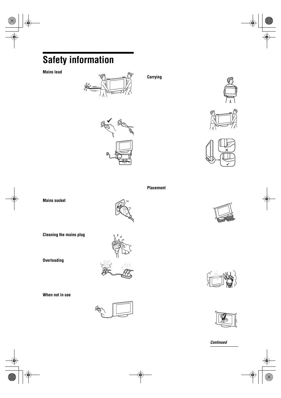 Safety information | Sony BRAVIA KDL-26P25 User Manual | Page 7 / 83