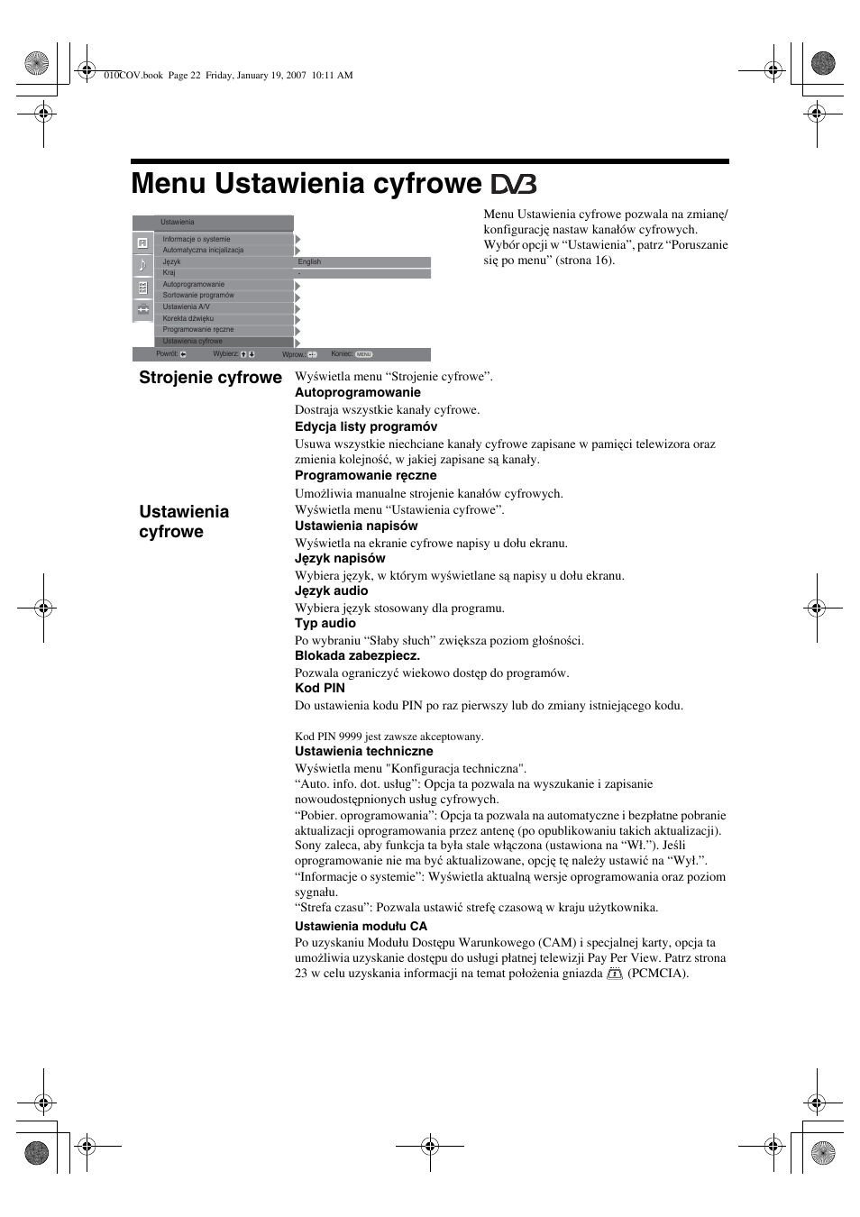 Menu ustawienia cyfrowe, Strojenie cyfrowe, Ustawienia cyfrowe | Sony BRAVIA KDL-26P25 User Manual | Page 76 / 83