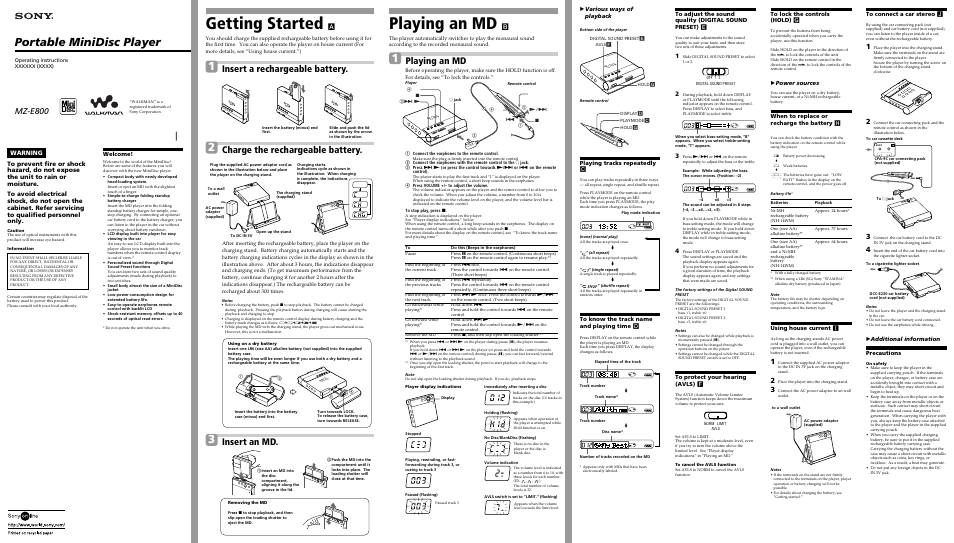 Sony MZ-E800 User Manual | 2 pages