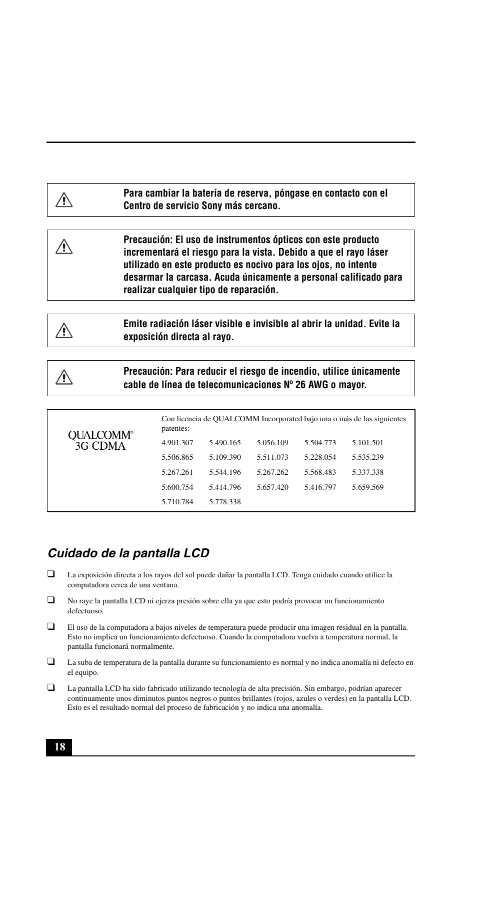 Cuidado de la pantalla lcd | Sony VGN-C200 User Manual | Page 18 / 20