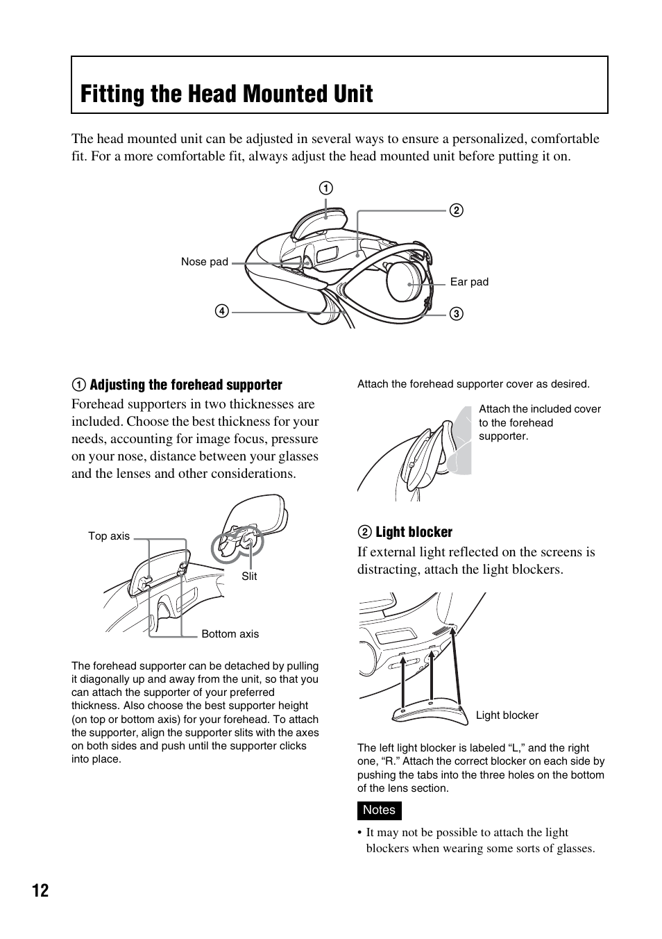 Fitting the head mounted unit | Sony HMZ-T1 User Manual | Page 12 / 32
