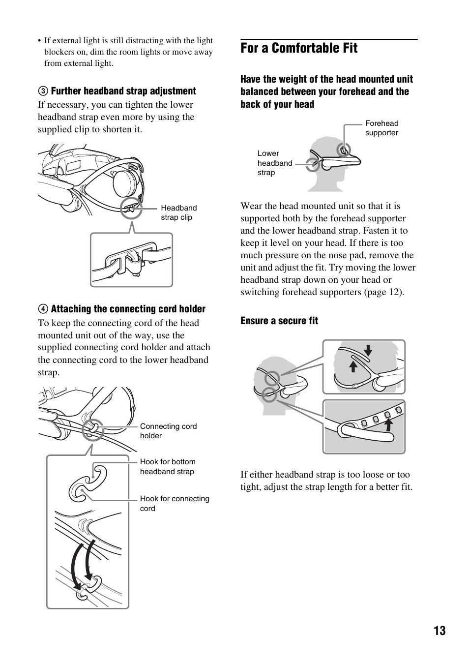 For a comfortable fit | Sony HMZ-T1 User Manual | Page 13 / 32