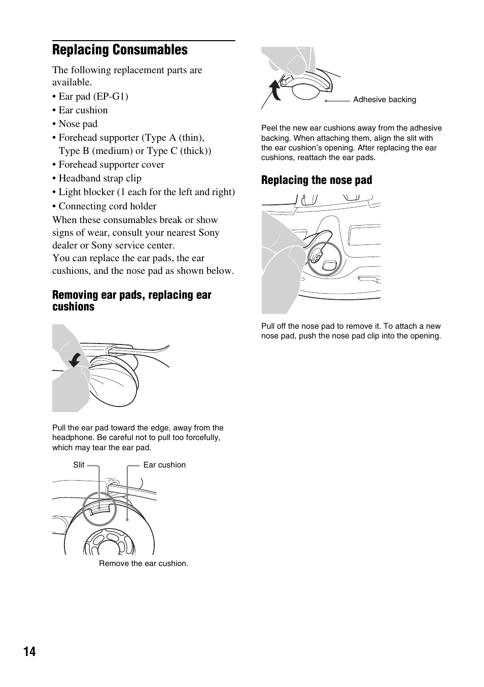 Replacing consumables | Sony HMZ-T1 User Manual | Page 14 / 32