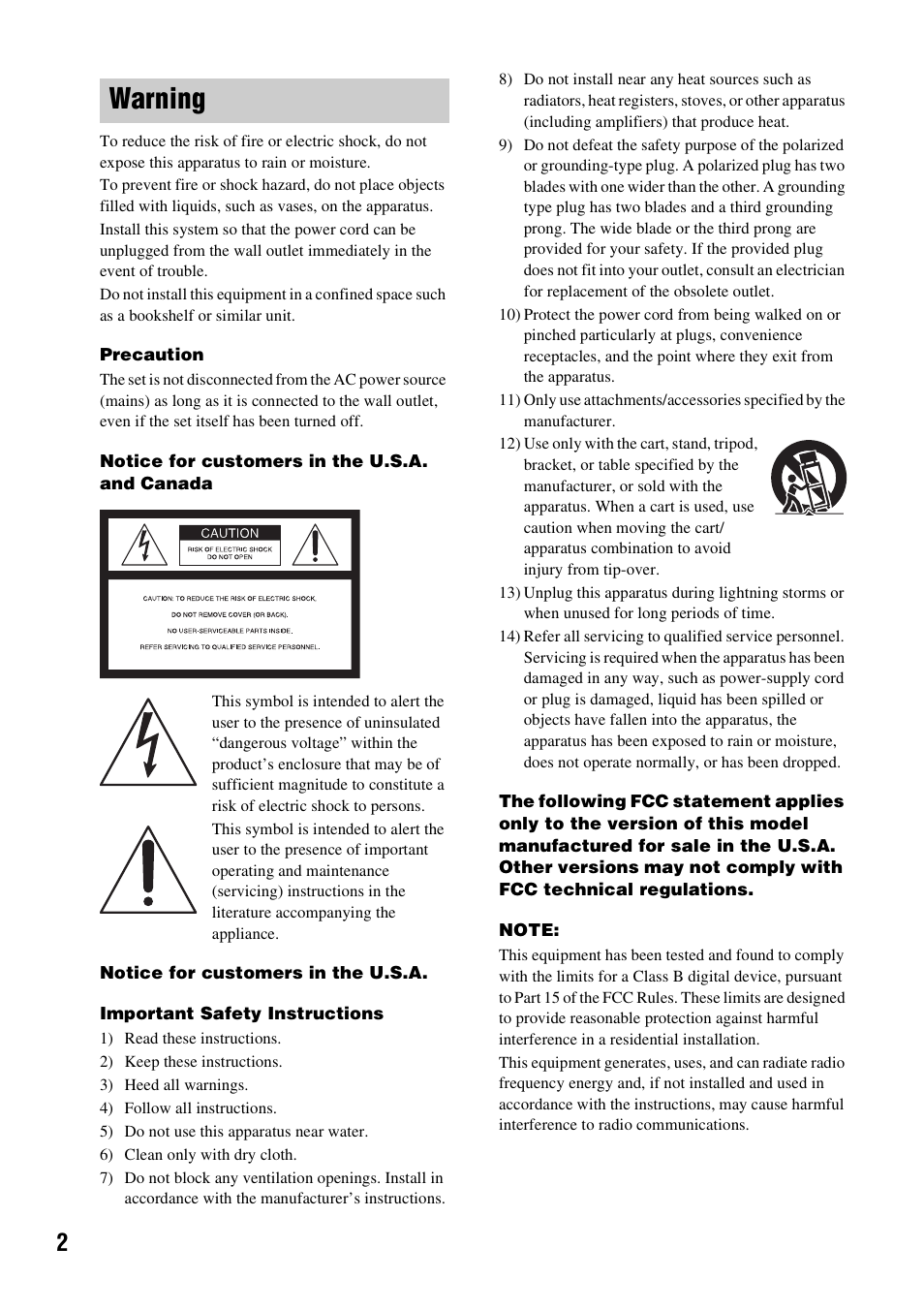 Warning | Sony HMZ-T1 User Manual | Page 2 / 32