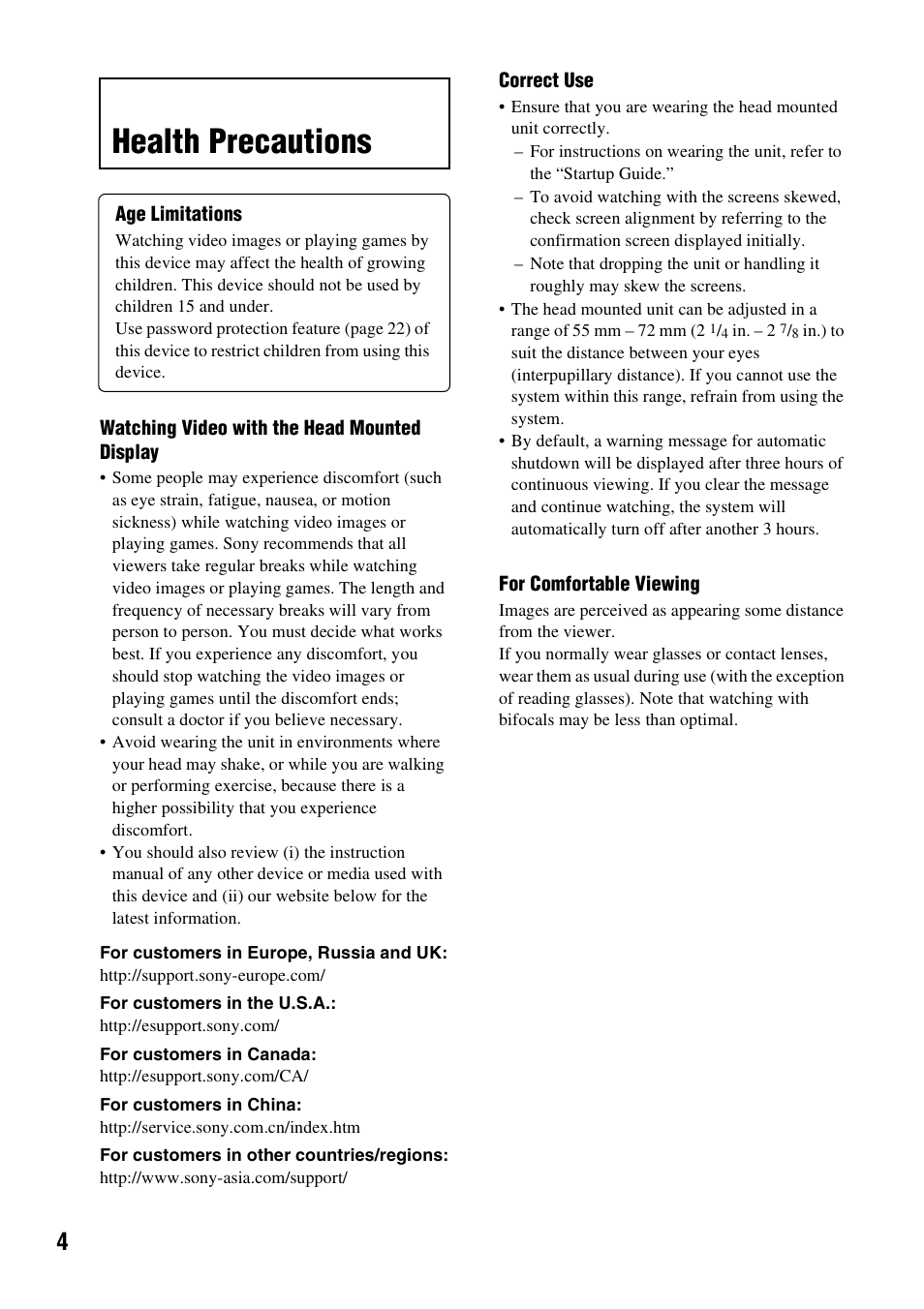 Health precautions | Sony HMZ-T1 User Manual | Page 4 / 32