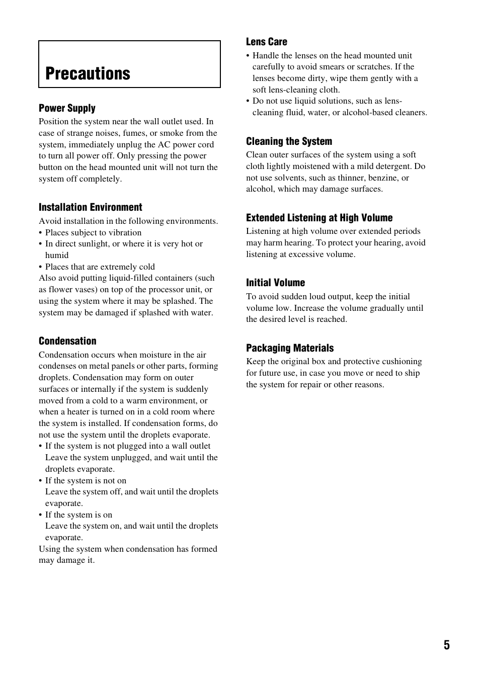 Precautions | Sony HMZ-T1 User Manual | Page 5 / 32