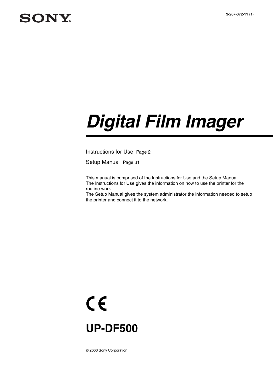 Sony UP-DF500 User Manual | 39 pages