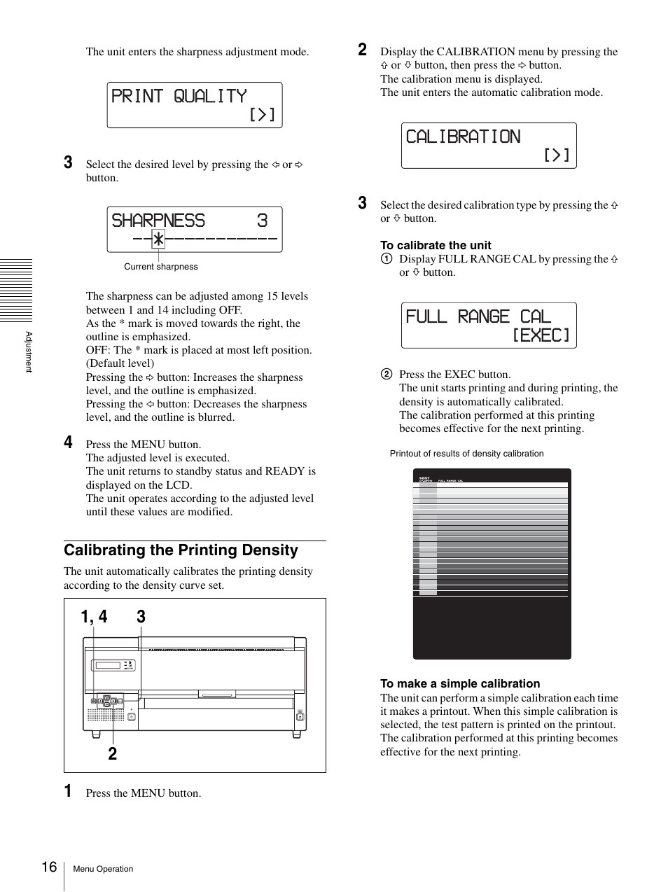 Calibrating the printing density | Sony UP-DF500 User Manual | Page 16 / 39