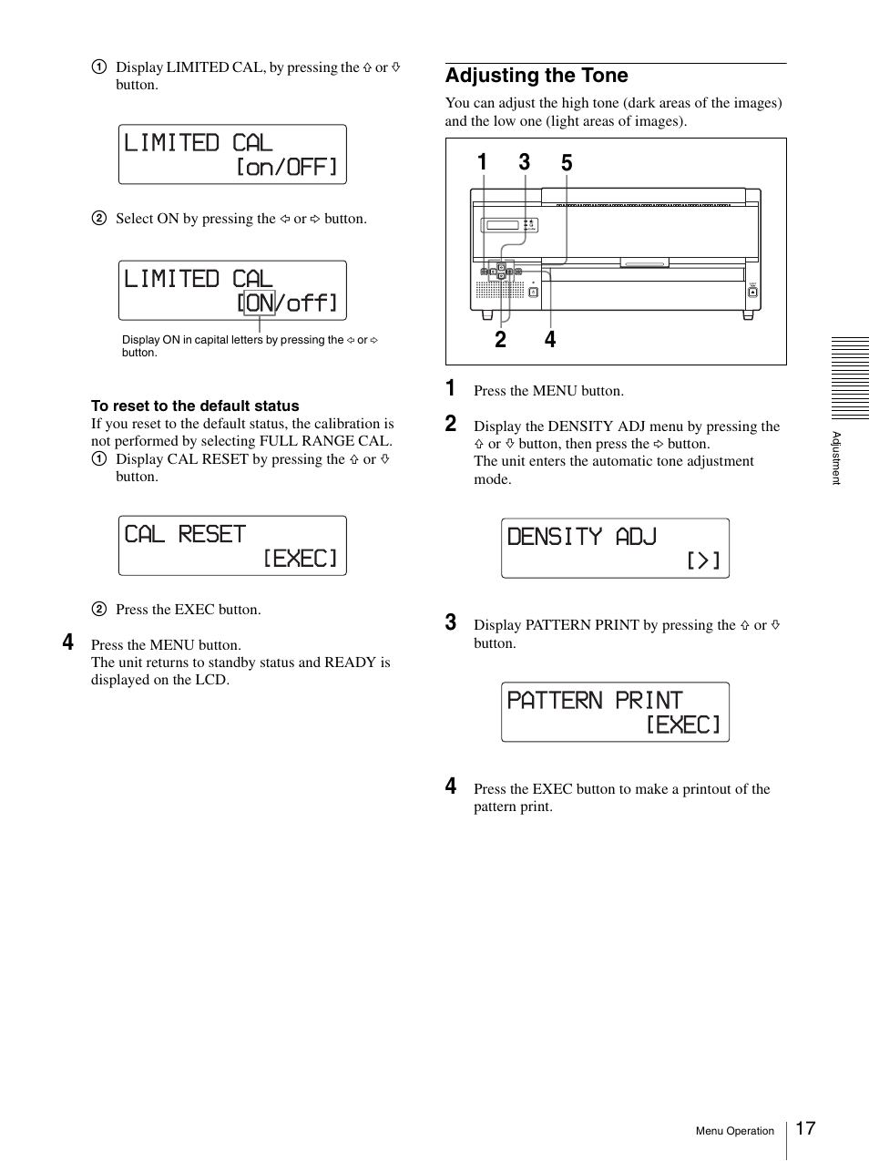 Adjusting the tone | Sony UP-DF500 User Manual | Page 17 / 39