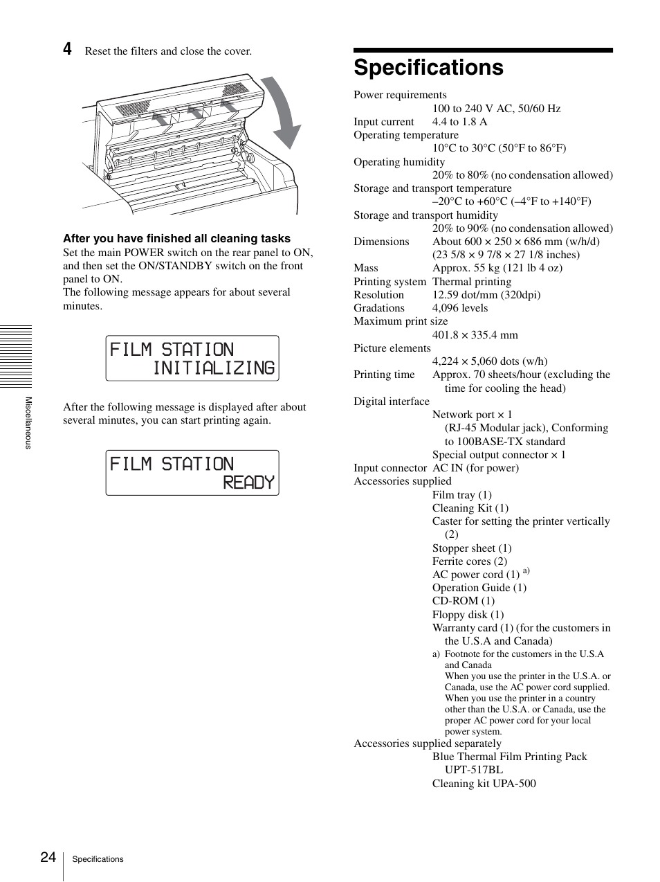 Specifications | Sony UP-DF500 User Manual | Page 24 / 39