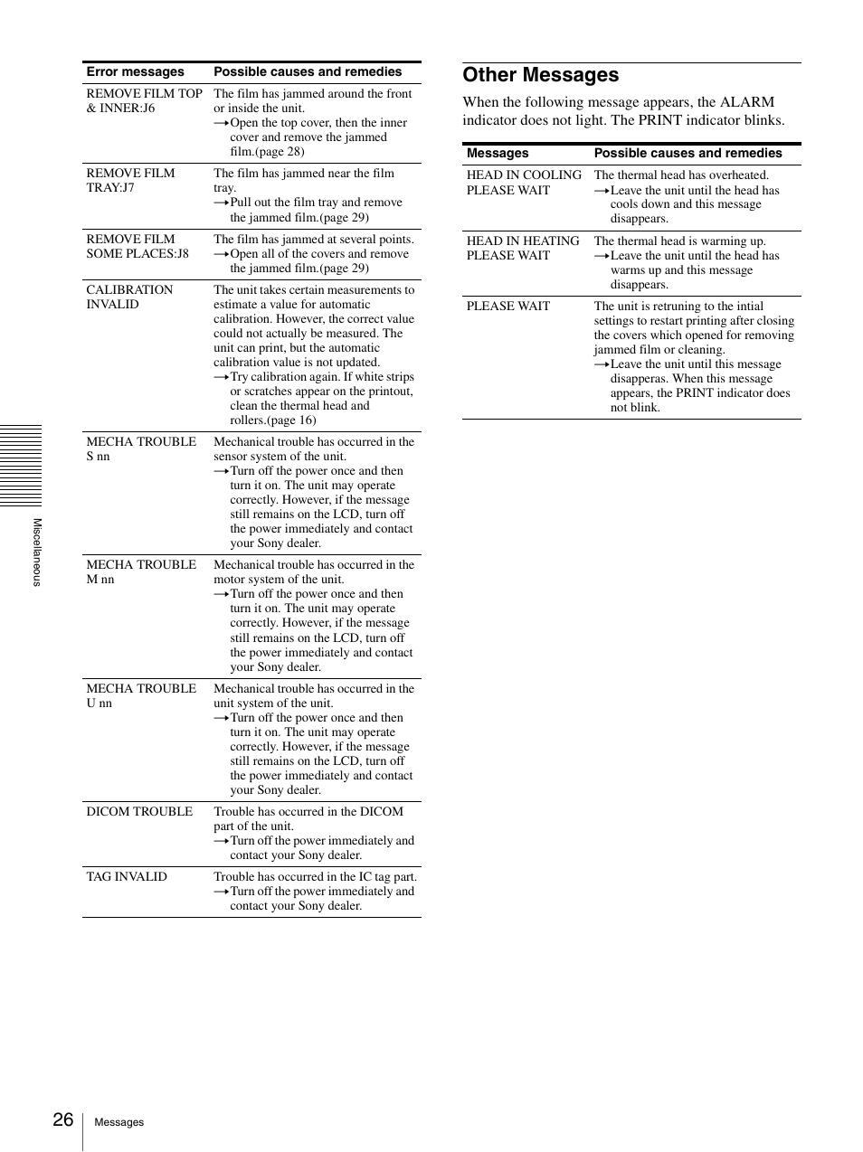 Other messages | Sony UP-DF500 User Manual | Page 26 / 39