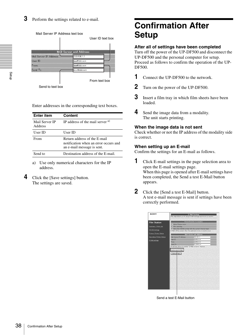 Confirmation after setup | Sony UP-DF500 User Manual | Page 38 / 39