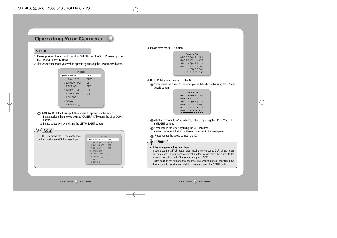 Operating your camera | Sony SIR-4150 User Manual | Page 15 / 20