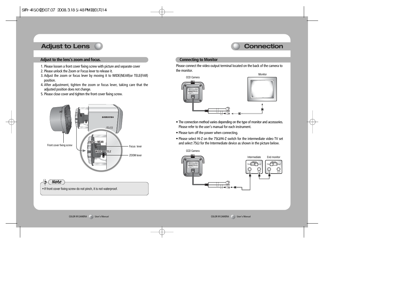 Connection adjust to lens | Sony SIR-4150 User Manual | Page 8 / 20