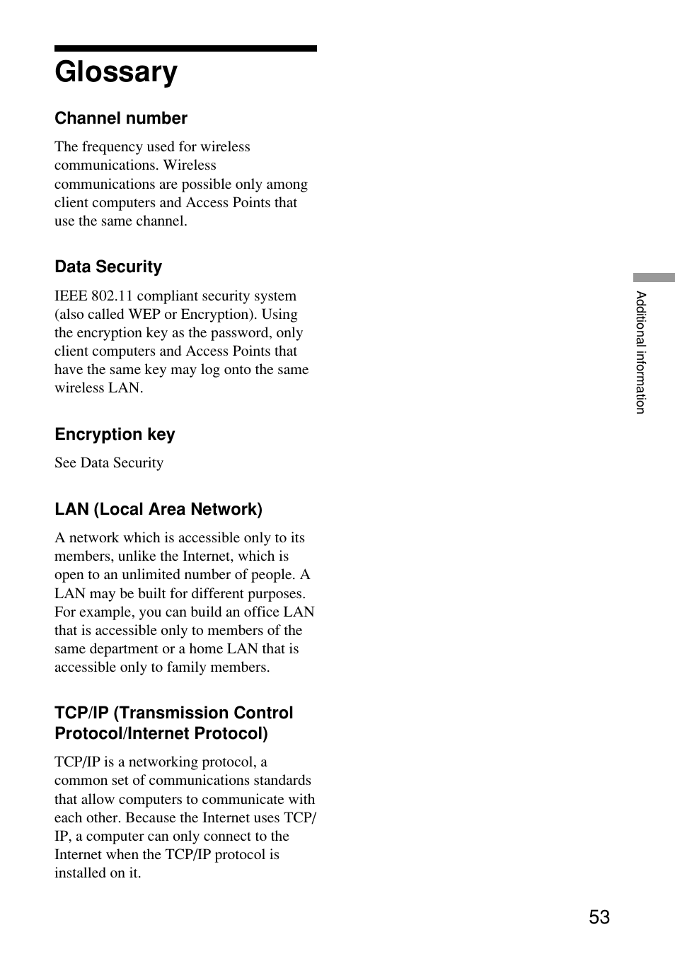 Additional information, Glossary | Sony PCWA-C150S User Manual | Page 53 / 60