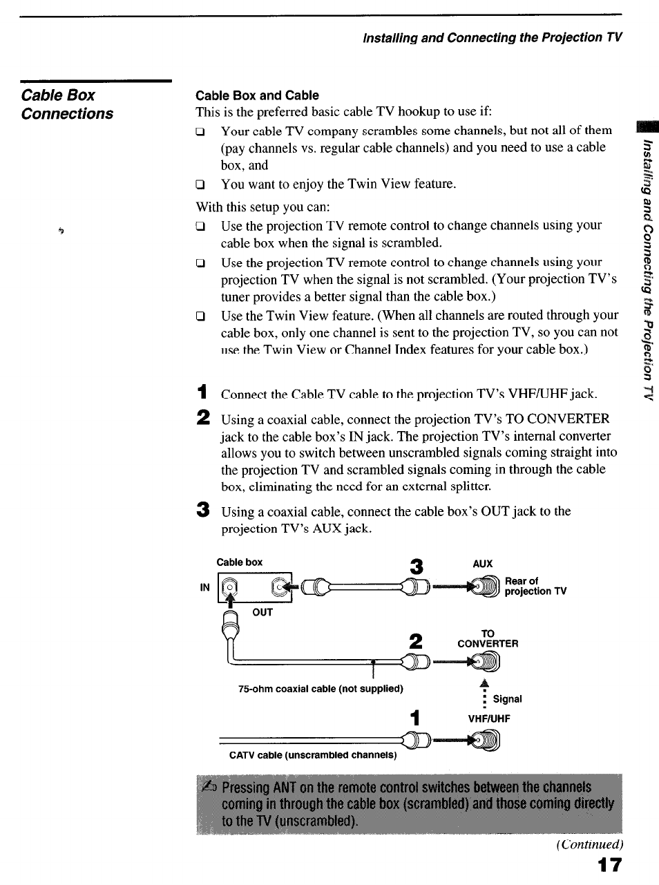 Cable box and cable | Sony KP-6lHS20 User Manual | Page 17 / 82