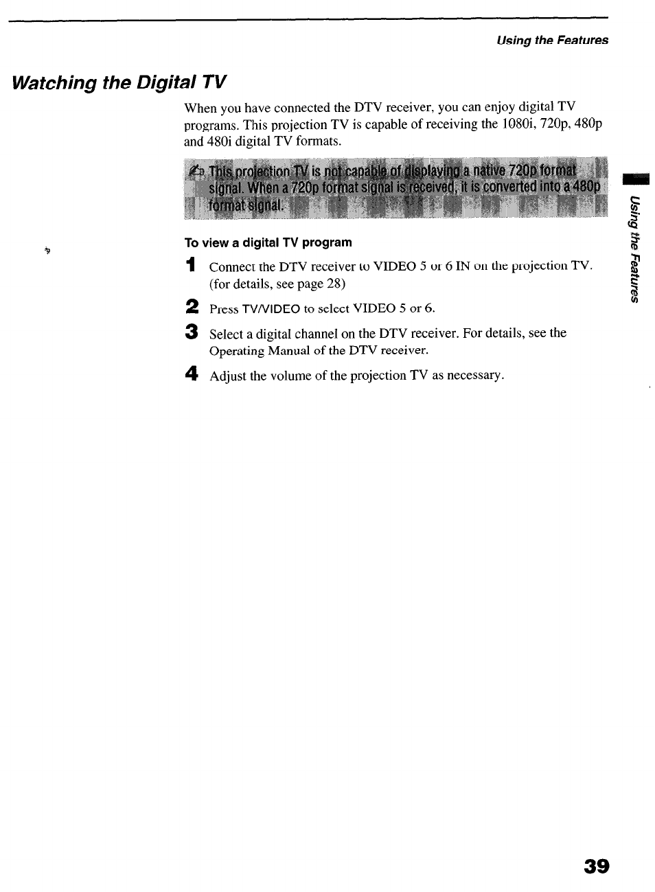 Watching the digital tv, To view a digital tv program | Sony KP-6lHS20 User Manual | Page 39 / 82