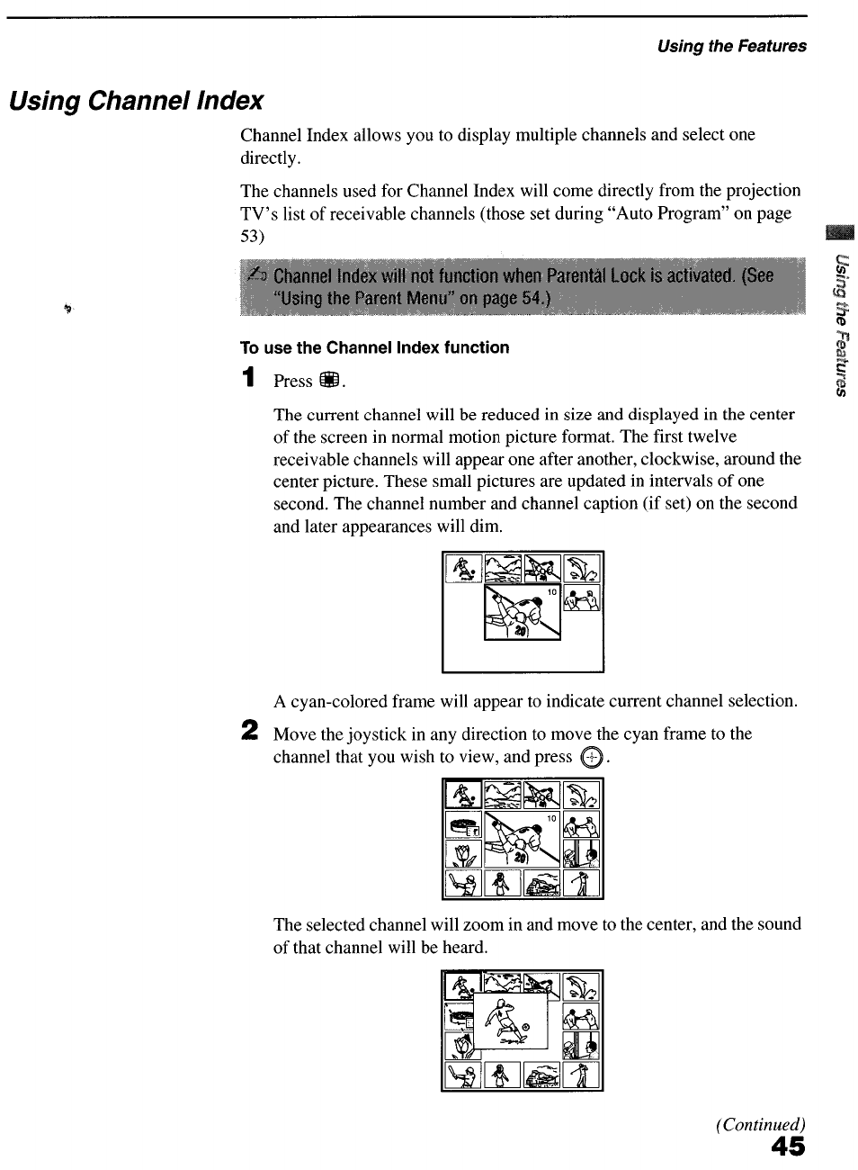 Using channel index, To use the channel index function | Sony KP-6lHS20 User Manual | Page 45 / 82