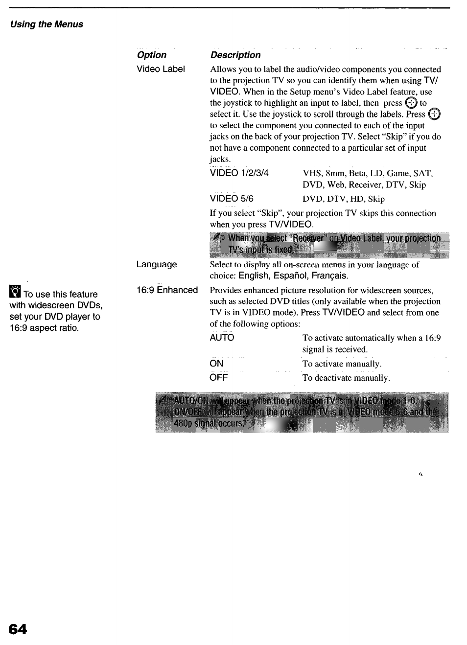 Option | Sony KP-6lHS20 User Manual | Page 64 / 82