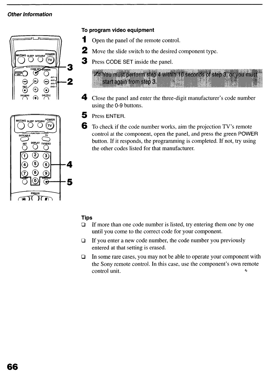 To program video equipment, Tips, O o o | Sony KP-6lHS20 User Manual | Page 66 / 82