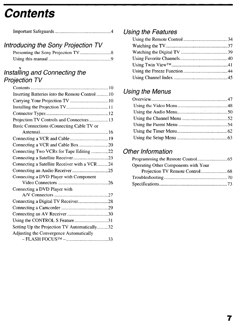 Sony KP-6lHS20 User Manual | Page 7 / 82