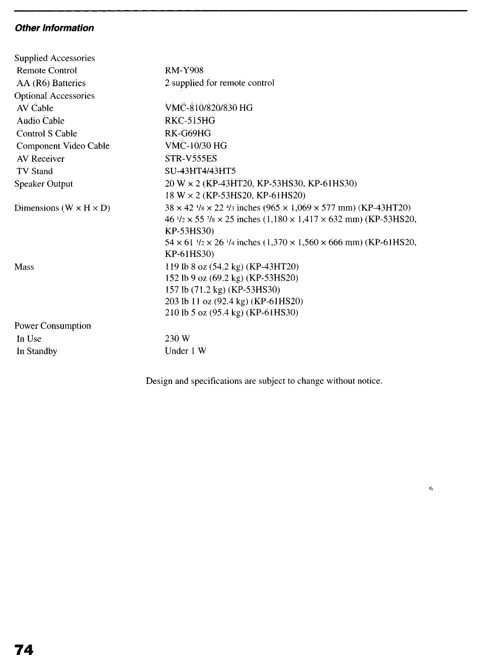 Sony KP-6lHS20 User Manual | Page 74 / 82