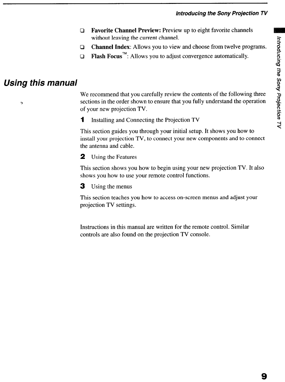 Using this manuai | Sony KP-6lHS20 User Manual | Page 9 / 82