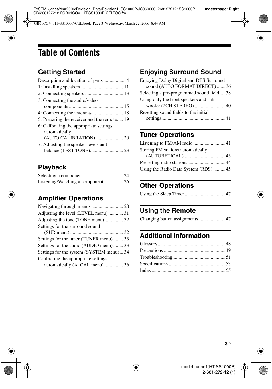 Sony HTSS1000P. User Manual | Page 3 / 56