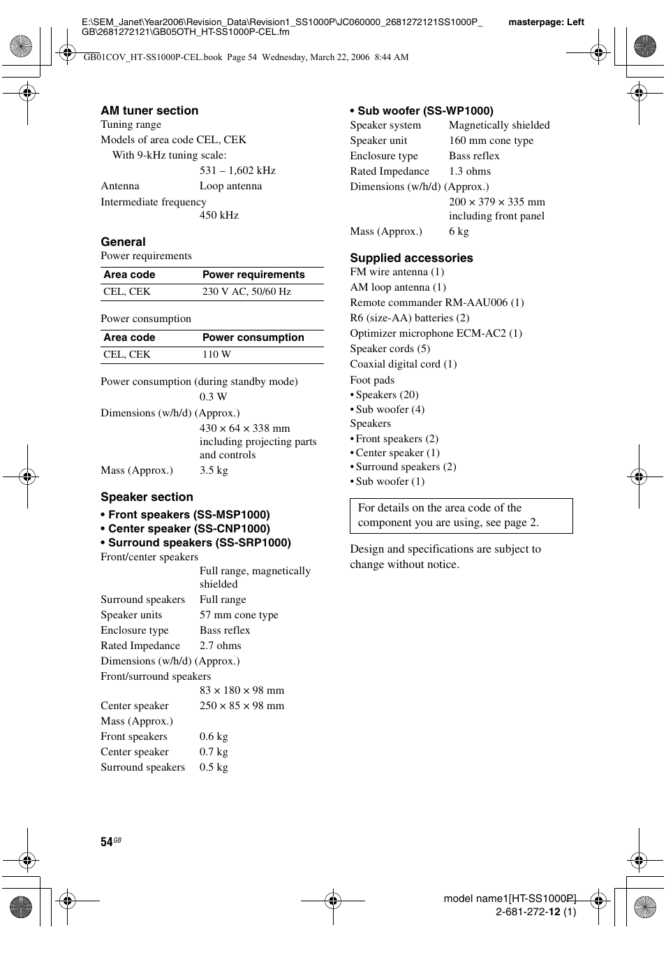 Sony HTSS1000P. User Manual | Page 54 / 56