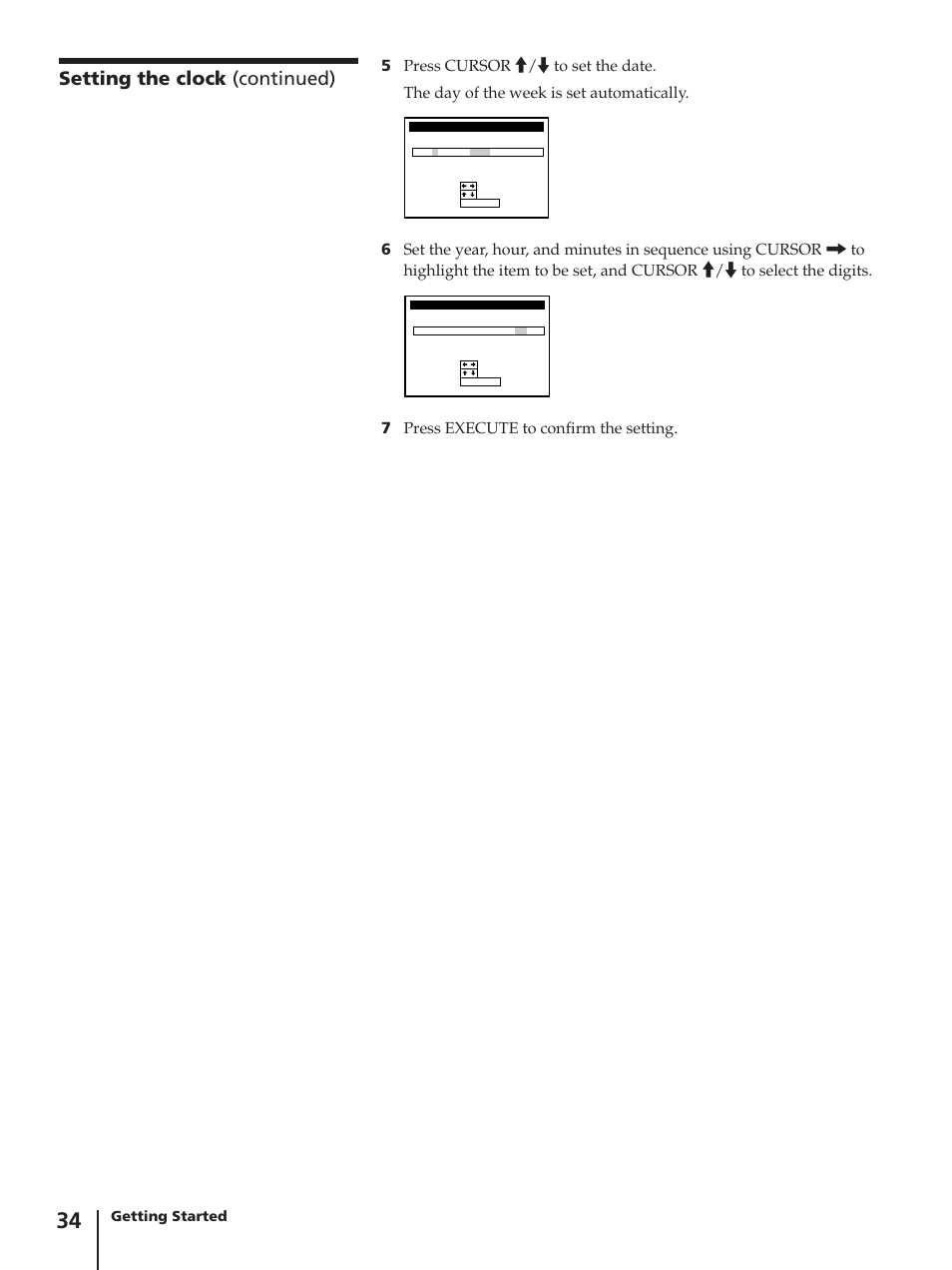 Setting the clock (continued), Getting started | Sony SLV-AV100C User Manual | Page 34 / 104