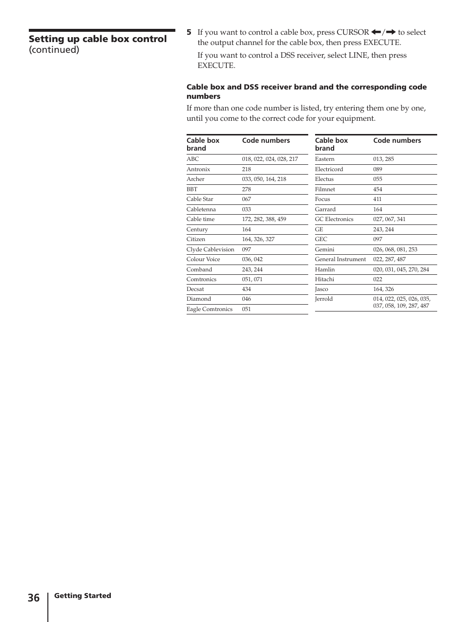 Setting up cable box control (continued) | Sony SLV-AV100C User Manual | Page 36 / 104