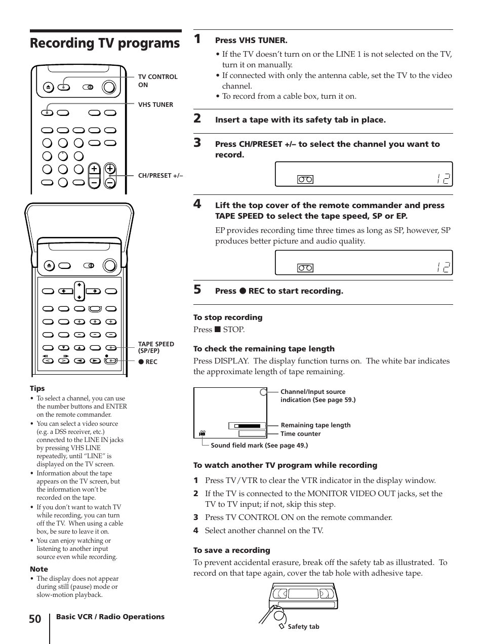 Recording tv programs | Sony SLV-AV100C User Manual | Page 50 / 104