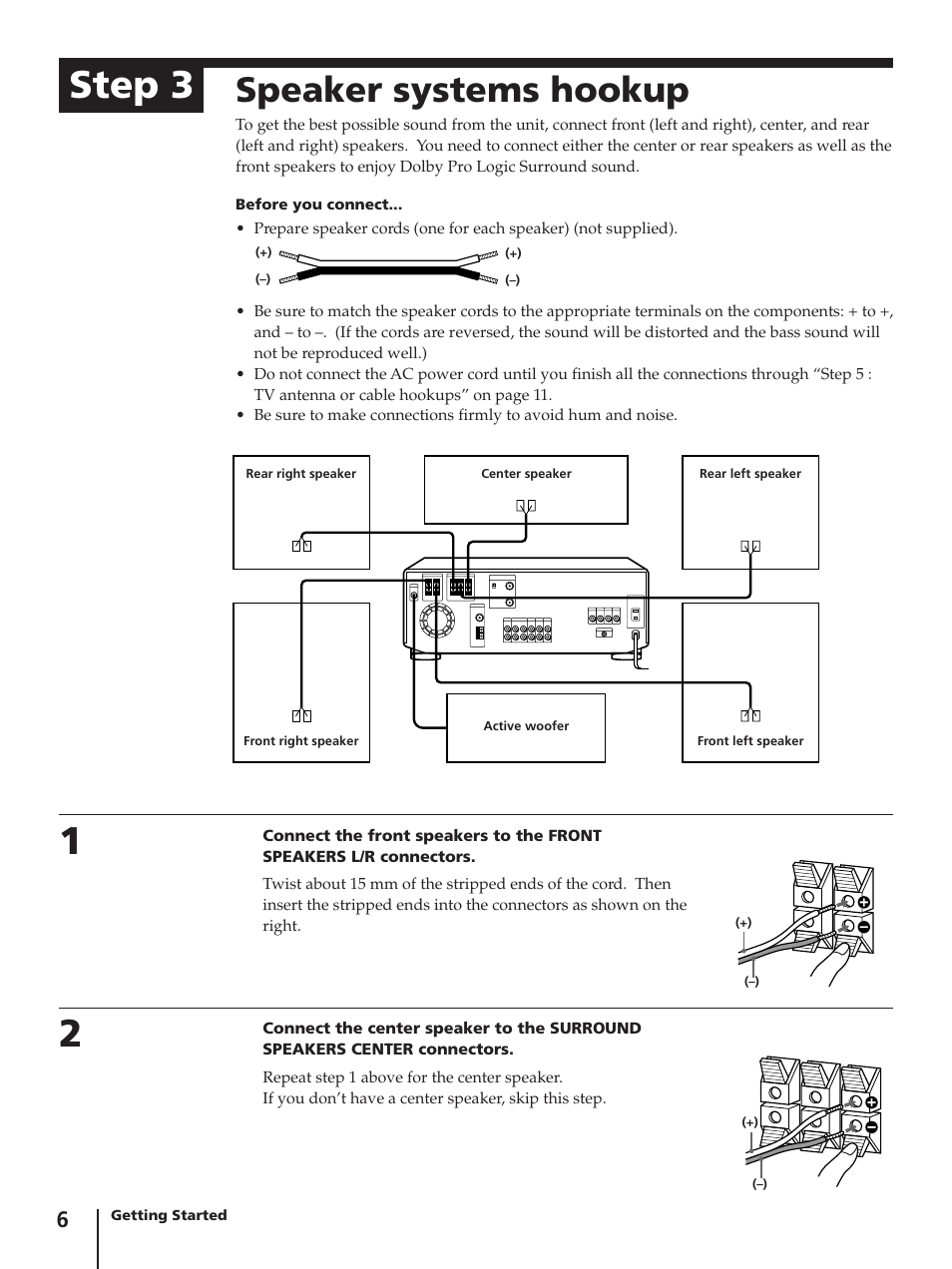 Step 3, Speaker systems hookup | Sony SLV-AV100C User Manual | Page 6 / 104