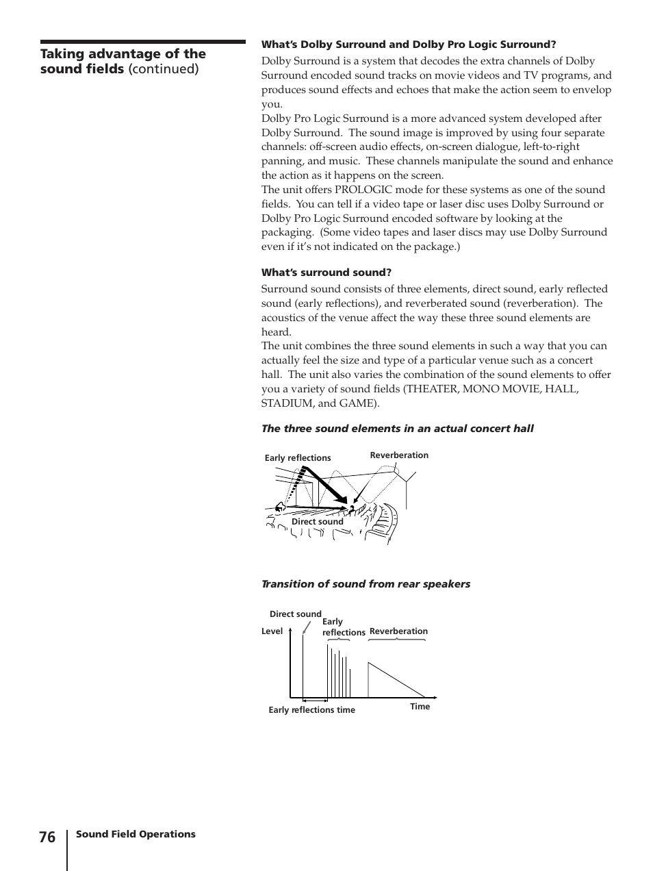 Taking advantage of the sound fields (continued) | Sony SLV-AV100C User Manual | Page 76 / 104