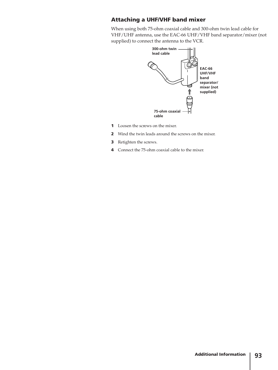 Attaching a uhf/vhf band mixer | Sony SLV-AV100C User Manual | Page 93 / 104
