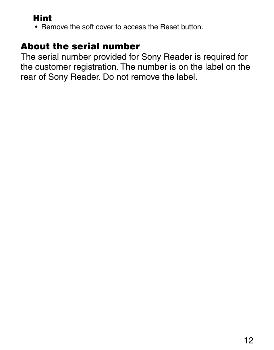 About the serial number | Sony Q READER PRS-500 User Manual | Page 12 / 82