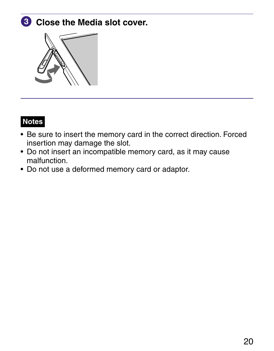 Close the media slot cover | Sony Q READER PRS-500 User Manual | Page 20 / 82