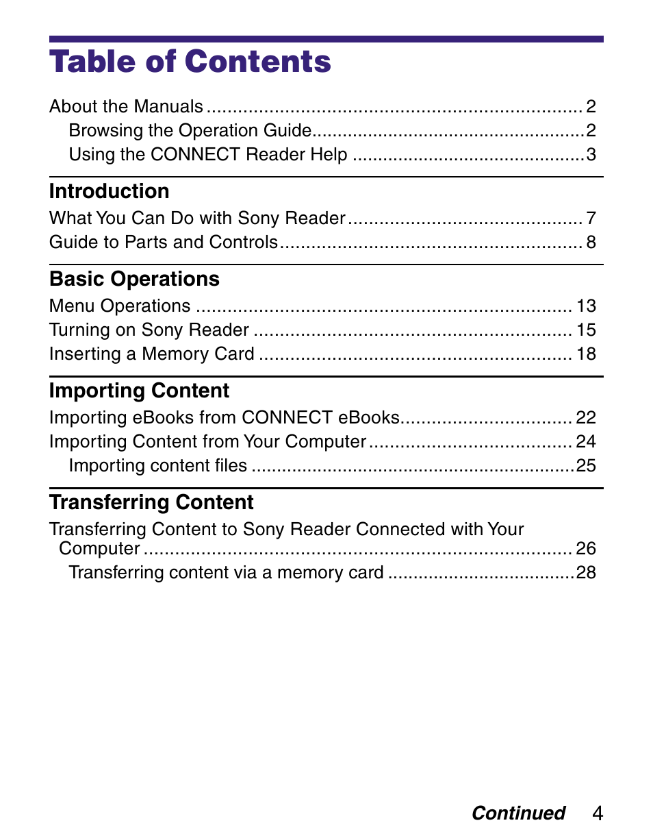 Sony Q READER PRS-500 User Manual | Page 4 / 82