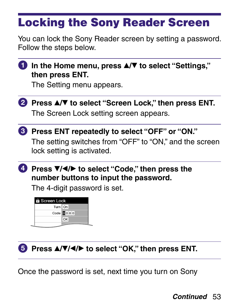 Locking the sony reader screen | Sony Q READER PRS-500 User Manual | Page 53 / 82