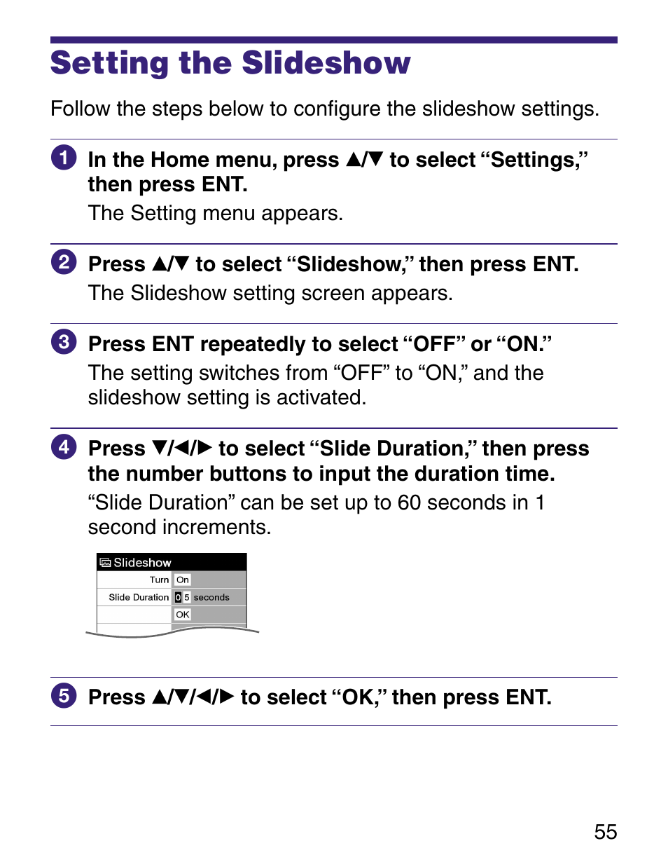 Setting the slideshow | Sony Q READER PRS-500 User Manual | Page 55 / 82