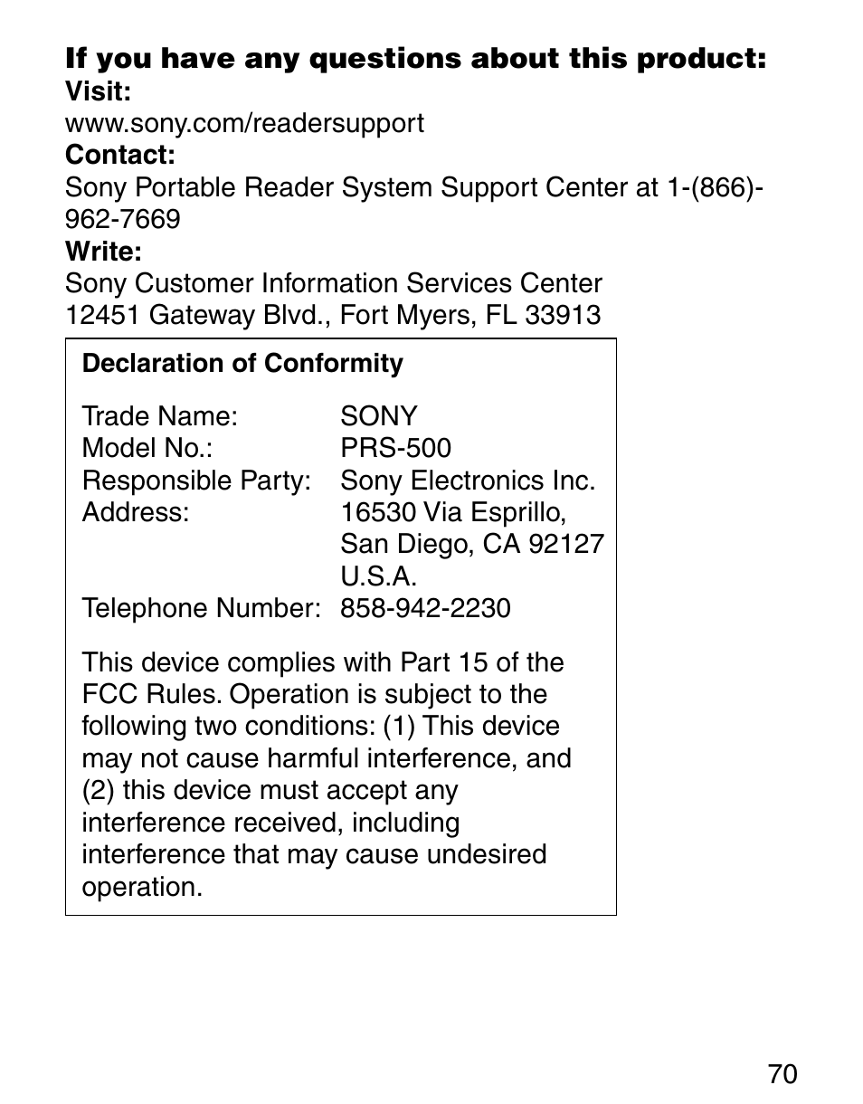 Sony Q READER PRS-500 User Manual | Page 70 / 82