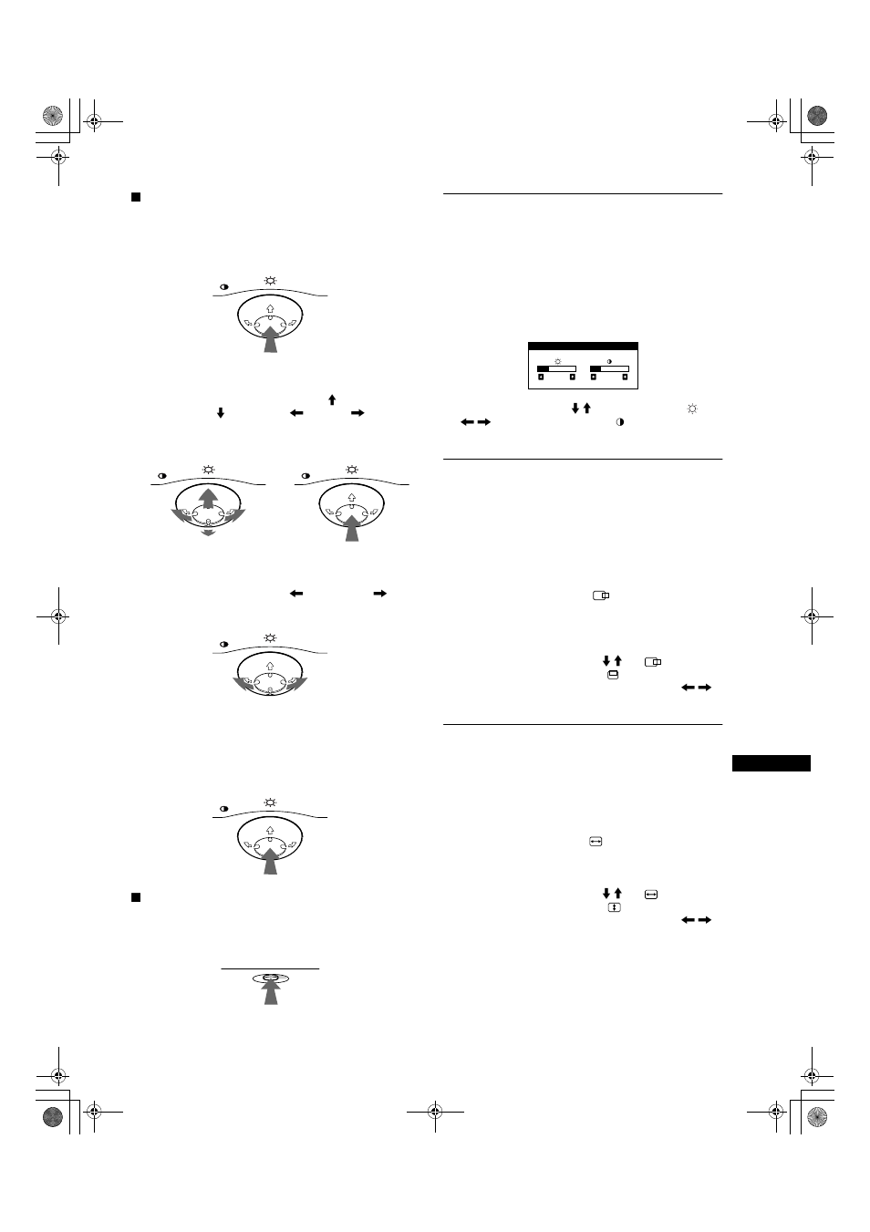 Helderheid en contrast instellen, De beeldcentrering regelen (centr.), De beeldgrootte regelen (afm.) | Sony CPD-E200E User Manual | Page 107 / 116